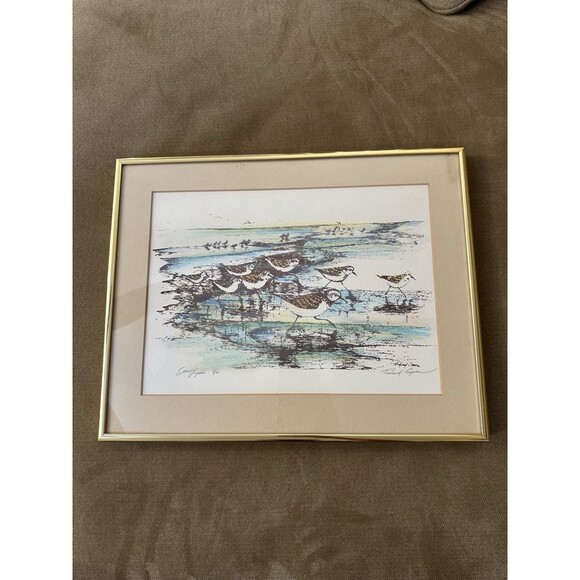 Rare Sand Paper by Richard Capes framed 14x11 print signed 37/500 Seagull Beach